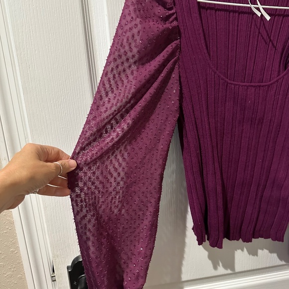 Anthropologie Purple Plum Puff-Sleeve Shimmer Sweater - Picture 9 of 13